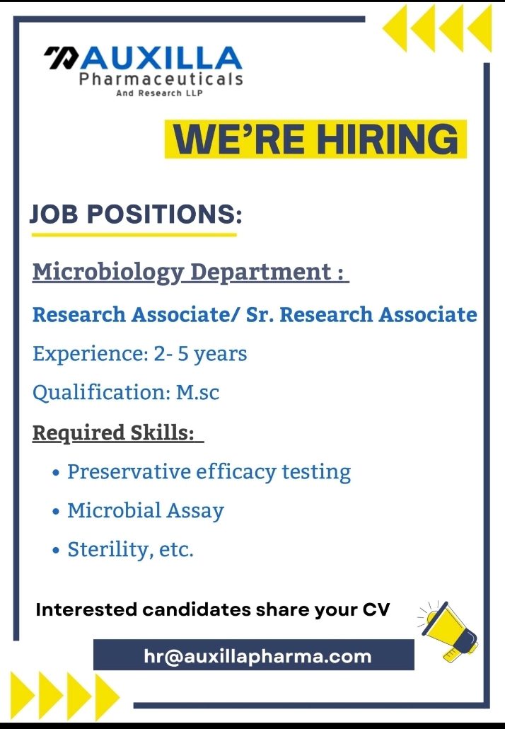 Hiring At AUXILLA Pharmaceuticals For Microbiology Departments For ...