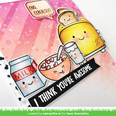 Cerealsly Awesome Card by Samantha Mann for Lawn Fawnatics Challenge, Distress Inks, Cards, Card Making, Handmade Cards, Lawn Fawn, #lawnfawn #lawnfawnatics #distressinks #handmadecards #cardmaking #cereal