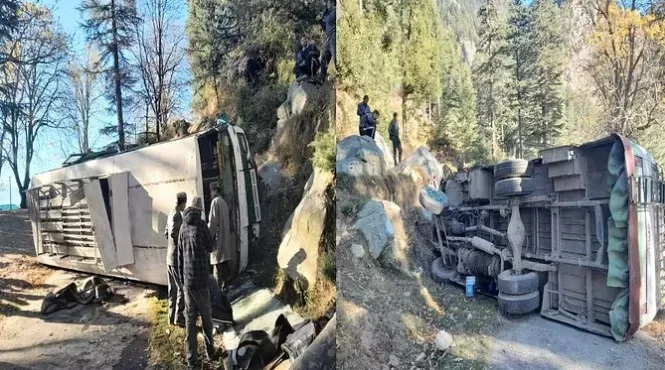 Himachal: HRTC bus overturns on road after brake failure, two passengers injured