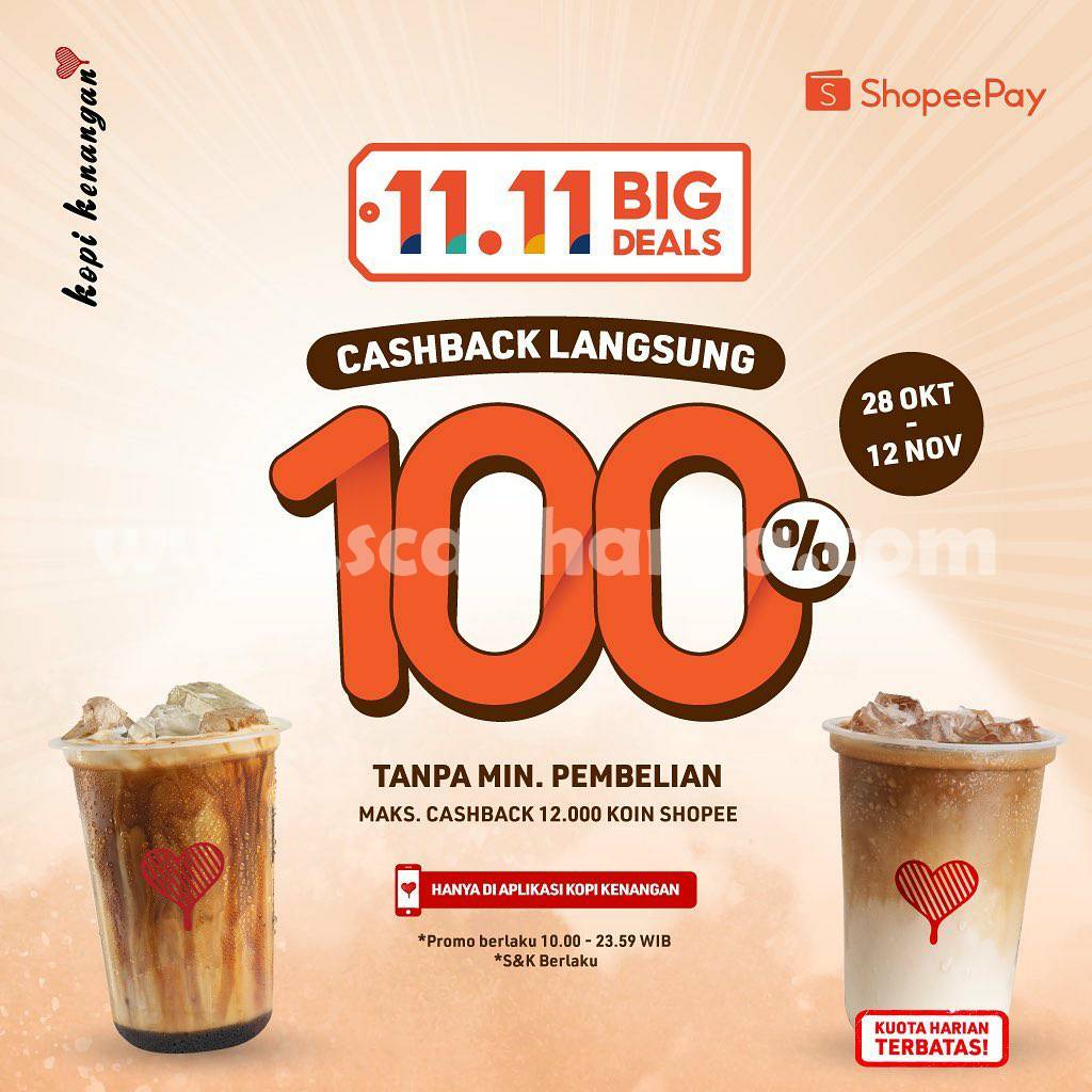 Promo KOPI KENANGAN Shopeepay Cashback Langsung 100%