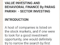 VALUE INVESTING AND BEHAVIORAL FINANCE By PARAG PARIKH  - SECTOR INVESTING