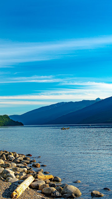 Wallpaper Lake, Boat, Coast, Mountains, Landscape