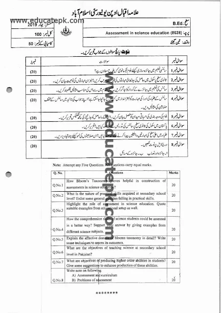 aiou-b-ed-code-8628-old-papers