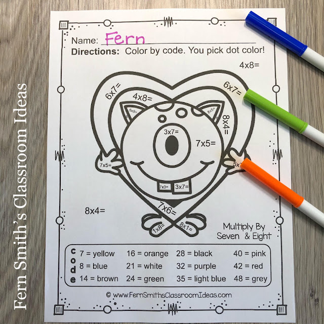 Grab These St. Valentine's Day Color By Number Multiplication and Division Love Monsters Worksheet Bundle Resource TODAY!