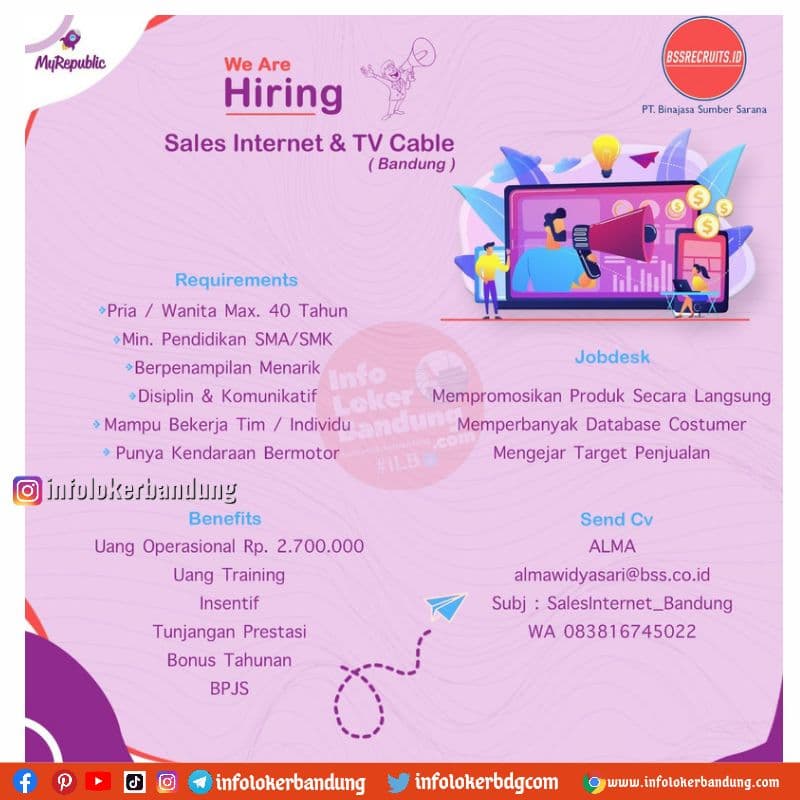 Lowongan Kerja Sales Internet & TV Cable MyRepublic PT. Bisajasa Sumber Sarana Bandung Desember 2021