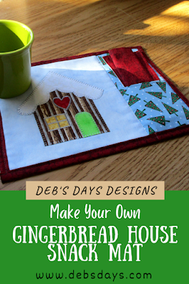 gingerbread house mug rug, snack mat, quilted mini placemat with pocket