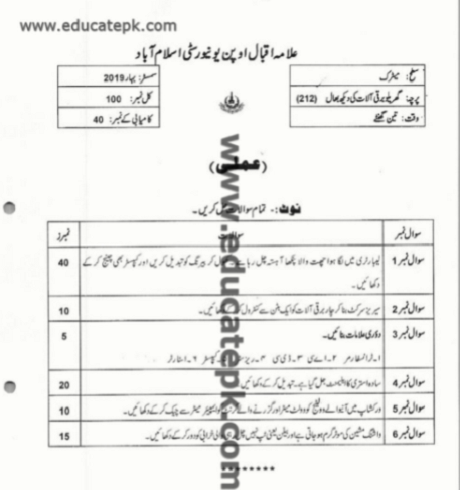 AIOU-Matric-Code-212-Electrical-Wiring-Past-Papers-pdf