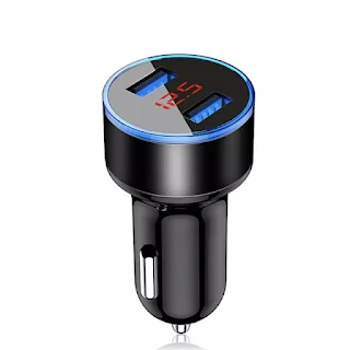 Car USB Fast Charger 15W 2 Port 3.1A Diagnostic Tool Dual USB Charger LCD Display Fast Charging for mobile phone Car Accessories Blue LED hown - store