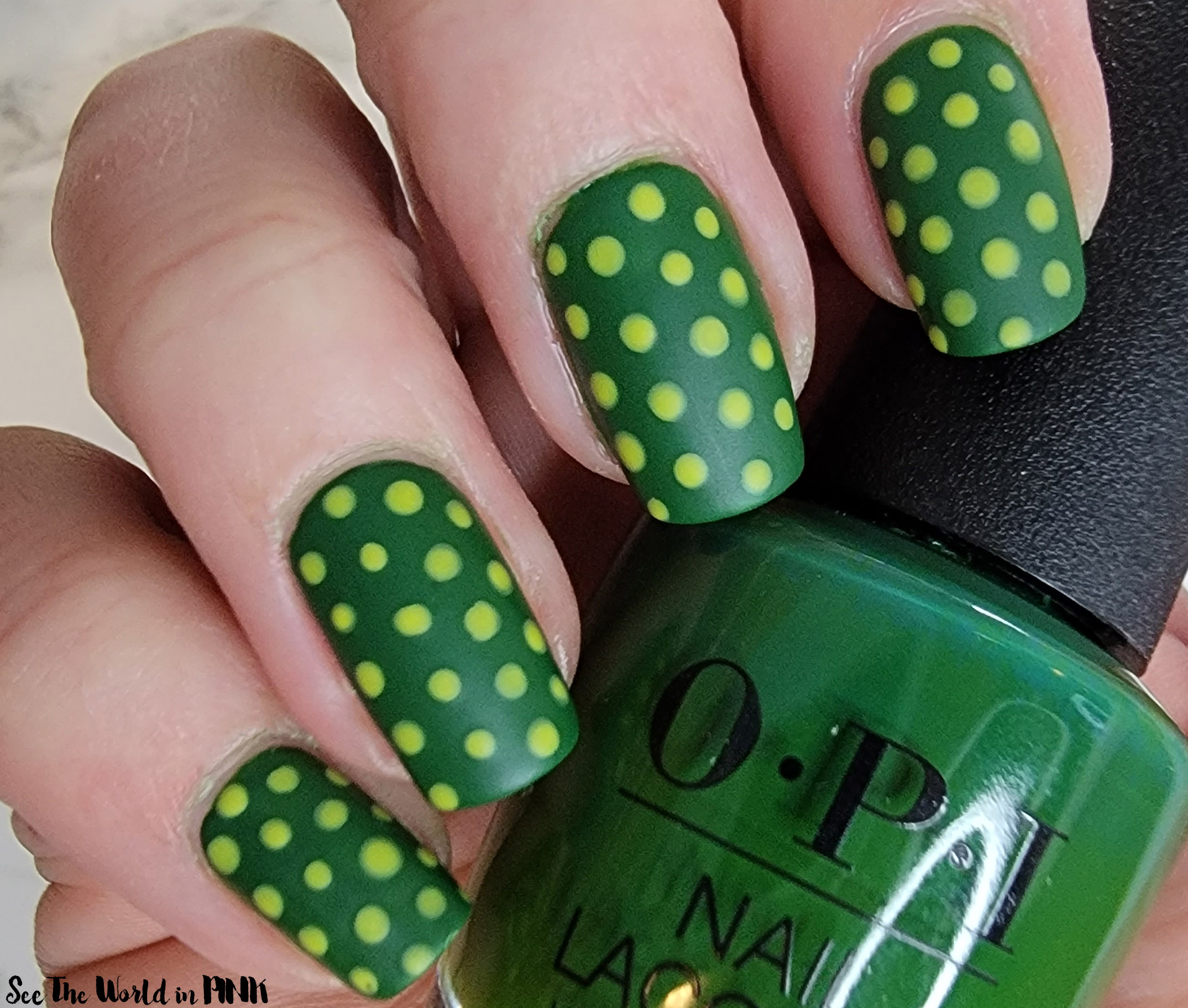 Manicure Monday - Matte Green Polka Dot Nails