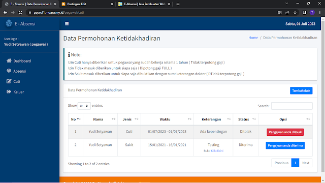 Data cuti dan ketidak hadiran