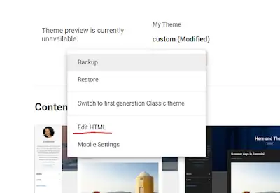 Edit HTML option in Blogger