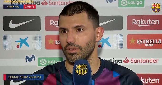 Aguero reacts as Barca fans chant his name: 'They sang my name, it's incredible'