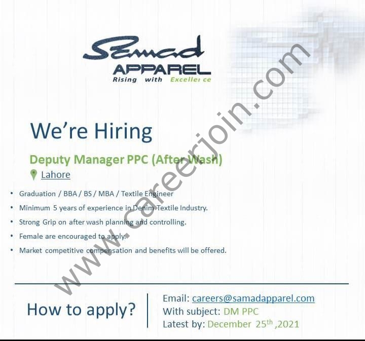 Samad Apparels Pvt Ltd Jobs December 2021