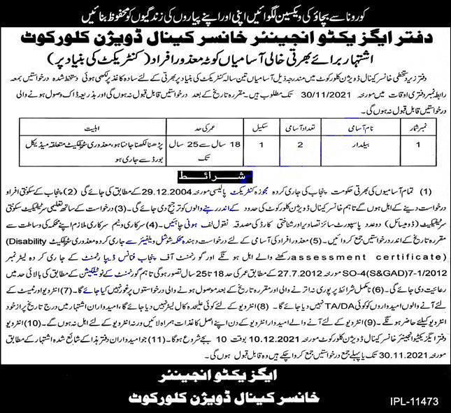 Irrigation Department Punjab Govt Jobs Advertisement 2021 Application Form