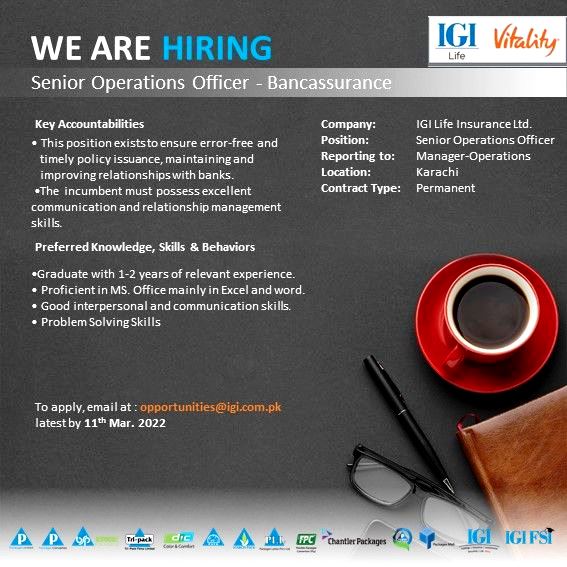 IGI Life Insurance Company Limited Jobs Senior Operations Officer