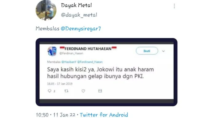 Ferdinand Ditahan, Netizen Merinding Lihat Jejak Digitalnya: ‘Jokowi Itu Anak Haram, Hasil Hubungan Gelap Ibunya Dengan PKI!’