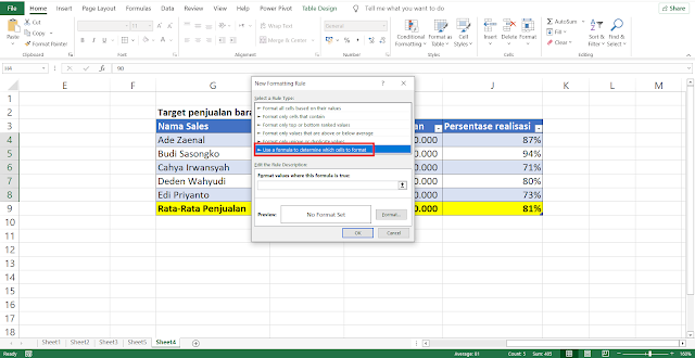 Cara Memberi Warna Otomatis Nilai Yang Diatas dan Dibawah Rata-Rata di Microsoft Excel