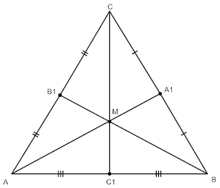 медицентър в триъгълник, пресечната точка на трите медиани в триъгълник,