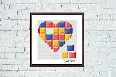 Block puzzle heart Valentines cross stitch embroidery pattern