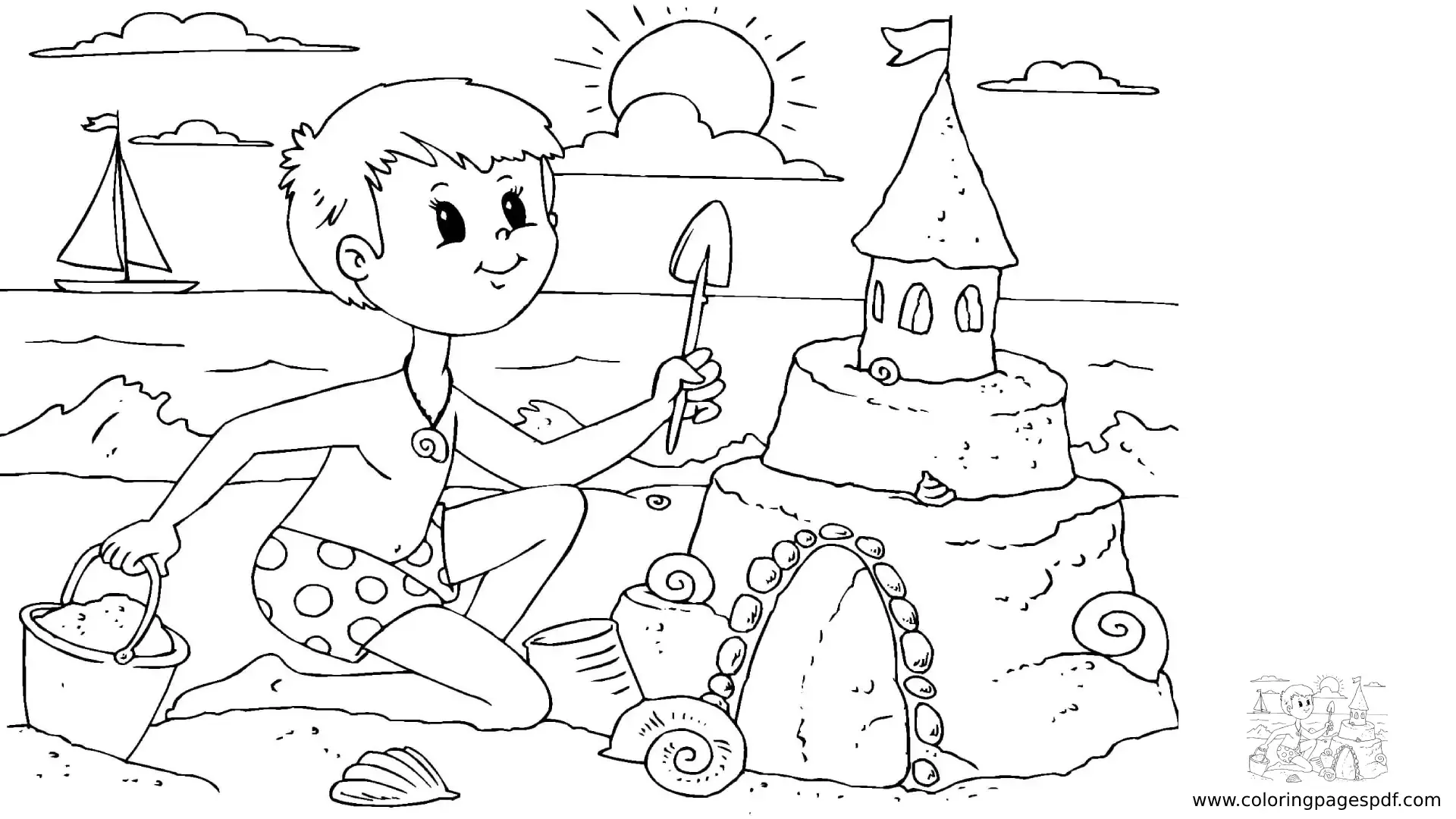 Coloring Pages Of A Boy Making A SandCastle