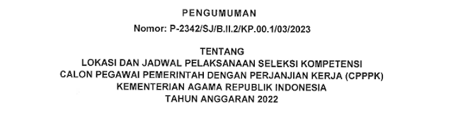 Lokasi dan Jadwal Pelaksaan Seleksi Kompetensi CPPPK Kemenag 2022