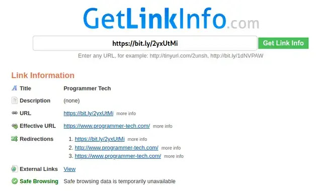 موقع getlinkinfo تحليل الروابط