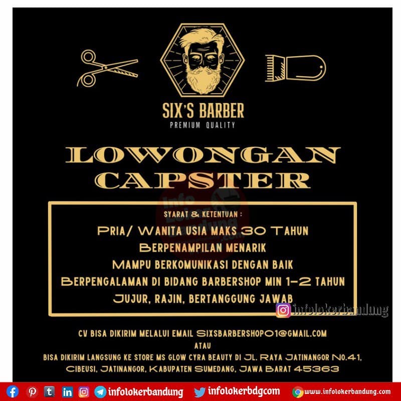 Lowongan Kerja Capster Six Barber Bandung November 2021