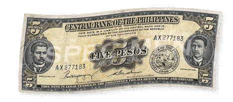 Philippine 5 Pesos Notes and coins