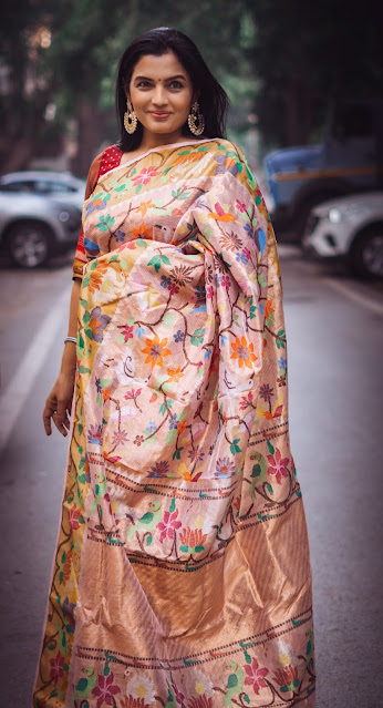 Our top-of-the-line double tissue Kota Doria pure zari saree that took 3 months to weave in rose gold
