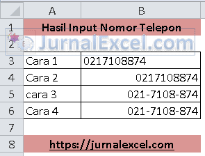 www.jurnalexcel.com Contoh Input Nomor Telepon Otomatis