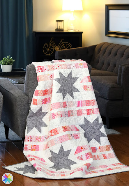 Star Trails quilt pattern by Andy Knowlton of A Bright Corner - scrappy quilt or jelly roll quilt option in two sizes lap and throw