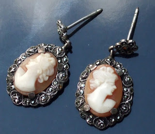 Marcasite shell cameo earrings 1950s