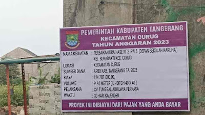 Pengerjaan Drainase di RT 02/05 Sukabakti Terkasan Asal Jadi, kinerja Kec.Curug Patut Dipertanyakan!.