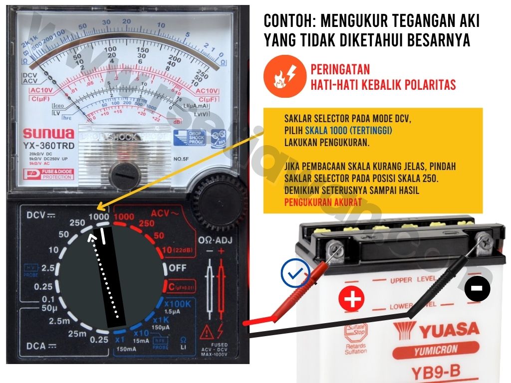 cara mengukur tegangan DC dengan avometer