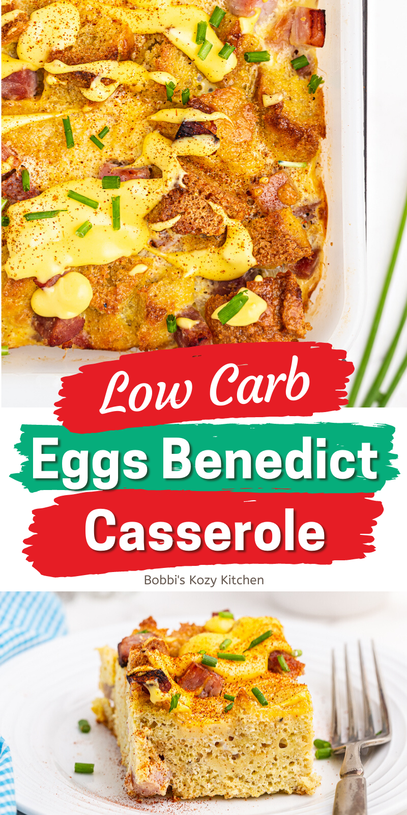 Low Carb Eggs Benedict Casserole - This low-carb casserole brings you all of the flavors you love in a classic eggs benedict without those pesky carbs. Bonus is the easy-to-make hollandaise sauce that you will want to put on everything! #lowcarb #keto #glutenfree #breakfast #brunch #christmas #easter #thanksgiving