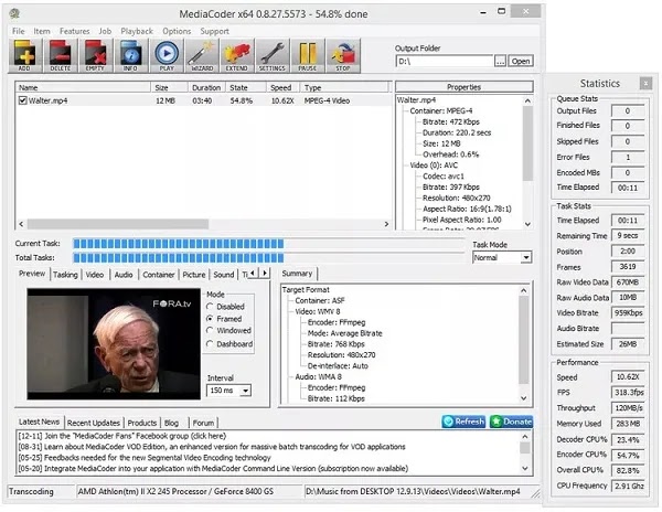 يعد برنامج mediacoder أفضل برنامج مجاني لتحويل تنسيقات أفلام Windows