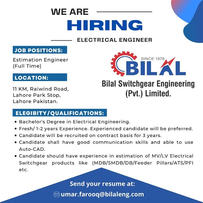  Bilal Switchgear Engineering (Pvt) Limited Jobs |2022|