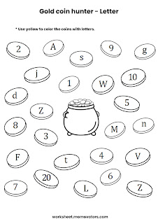 gold coin number and letter hunt worksheets @momovators