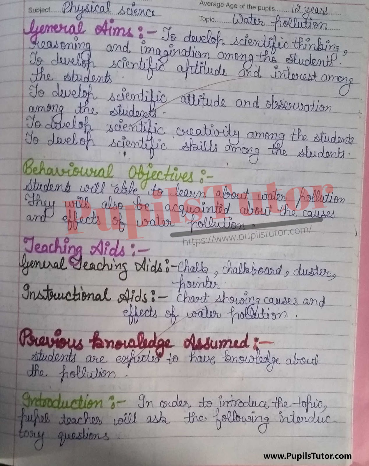 Science Lesson Plan For Class 7 On Causes And Effects Of Water Pollution – (Page And Image Number 1) – Pupils Tutor