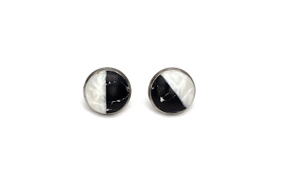 Boucles d'oreilles imitation marbre noir et blanc polymère stenna bijoux puces serties