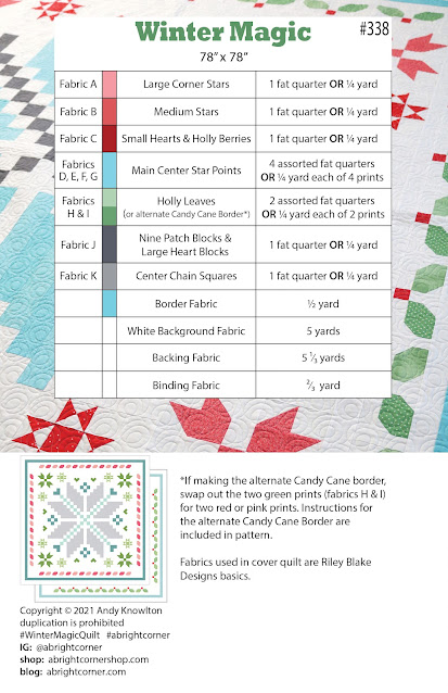 Winter Magic quilt pattern by Andy Knowlton of A Bright Corner a fat quarter friendly Christmas quilt pattern