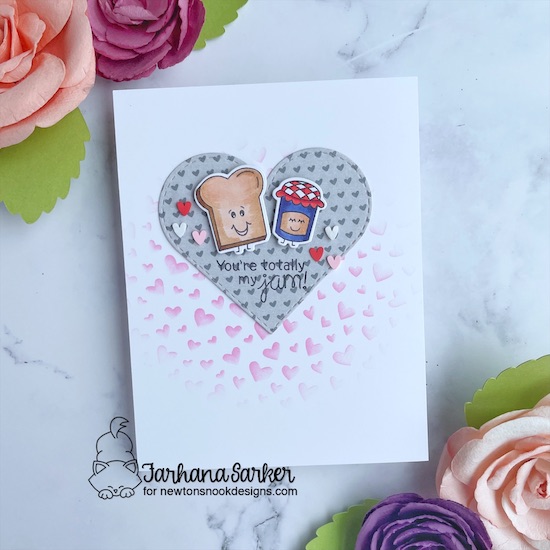 Valentine Card Set by Farhana Sarker | Love Bites Stamp Set, Petitie Hearts Stencil and Heart Frames Die Set by Newton's Nook Designs #newtonsnook