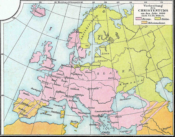 Imagen 221B | La difusión del cristianismo en Europa para el año 1000. | Droysen / Andrée; G.Kossinna gez. / Attribution-Share Alike 3.0 No exportado