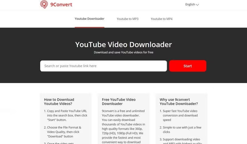 9Convert أداة تنزيل ومحول فيديو YouTube عالية الجودة