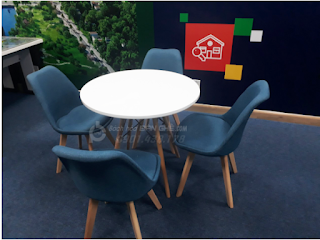 Ghế Eames chân gỗ bọc vải bố xanh xám GLM27- ghế dành cho quán cafe, cửa hàng tại Tp.HCM