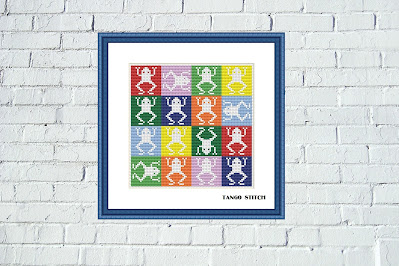 Jumping frogs Pop Art cute animals cross stitch pattern