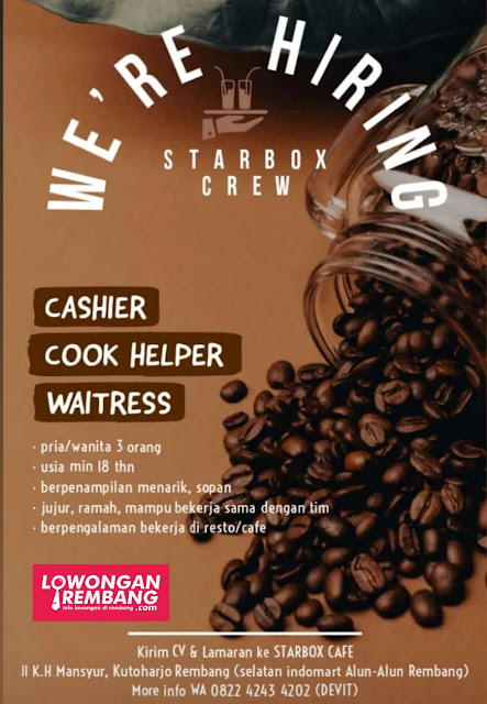 Lowongan Kerja Kasir Cook Helper Waitress Starbox Rembang Tanpa Syarat Pendidikan