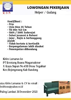 Lowongan Kerja Helper / Gudang PT Rentang Buana Niagamakmur