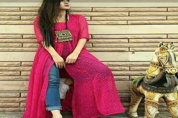 Pink Bandhej published silk kurtis