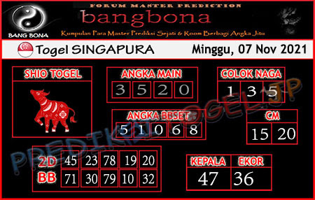 Prediksi Bangbona SGP Minggu 07 November 2021